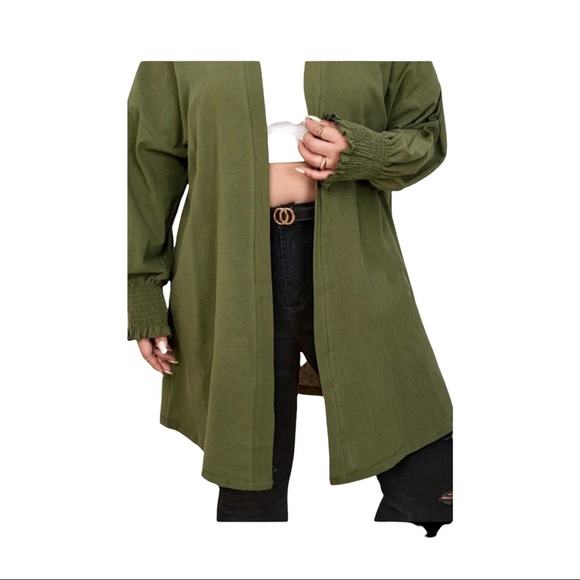 Plus Shirt Cuff Drop Shoulder Open Front Coat - Picture 6 of 6